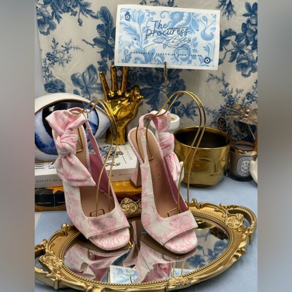 🆕 GIANNI BINI 🧿 NWOB Coray Fabric Side Bow Slingback, Pink and White - Sz 7M - Picture 2 of 13